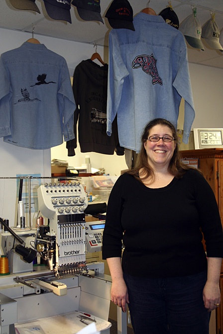 Donna Zahn in her custom embroidery shop Sew n Sew in Eastsound.