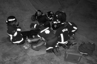 Orcas Fire and Rescue trains at skate park.