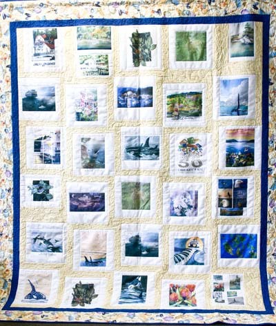 Betty Marcum’s quilt for this year’s raffle. She started the piece in January. It is made from local T-shirt designs.