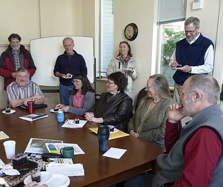 Elected officials and colleagues saluted outgoing Public Works Director Jon Shannon (far right) at a staff meeting on April 27.