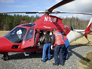 The injured man being airlifted.