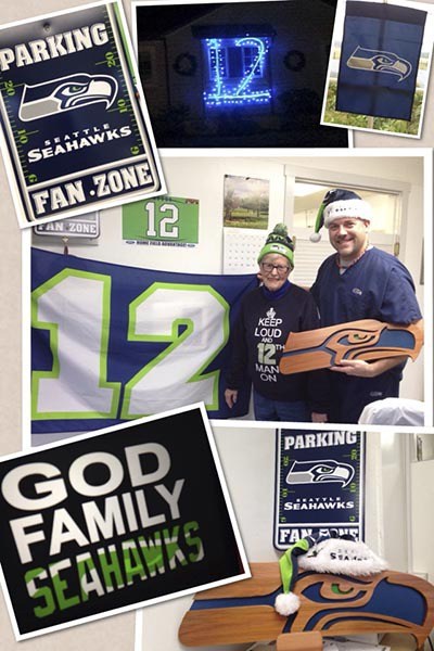 Dr. Steven Bailey and Mary Lou Padbury won the Sounder’s “Biggest Seahawks Fan” photo contest.