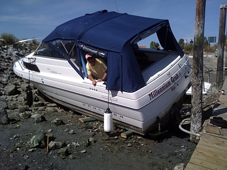 Kevin O'Brien in his boat after its safe return.