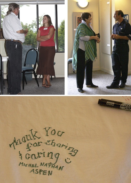 Top left: Linda Sheridan. Top right: Didier Gincig. Above: A special note on one of the t-shirts guests signed for Didier.