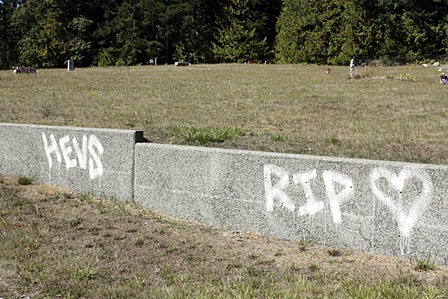 The graffiti at Woodlawn Cemetery.