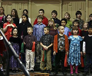 Elementary students performing.