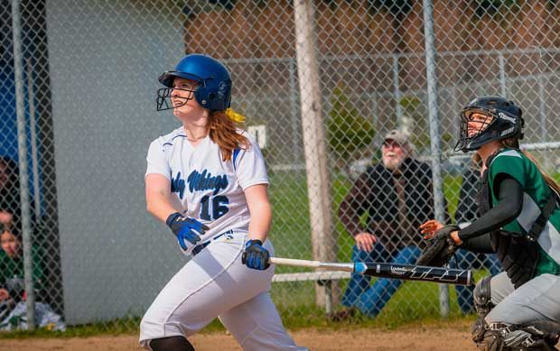 Alicia Susol (16) jacking her first home run of the season.