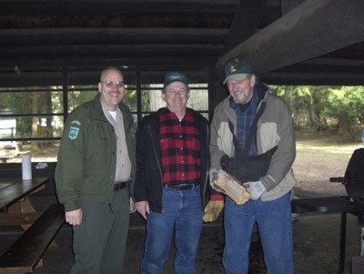 Left to right: Head ranger Jim Schuh and  volunteers Pat Muffett and Ken Speck.