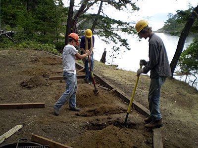 LICC volunteers repairing a campsite on Patos Island.