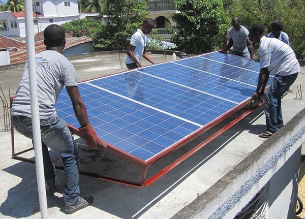 Installing the solar panels.
