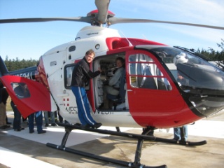 RN Scott Zander of Airlift Northwest shows off the new emergency response helicopter.