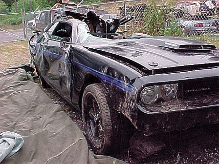 Victor Boede's wrecked 2010 Dodge Challenger.