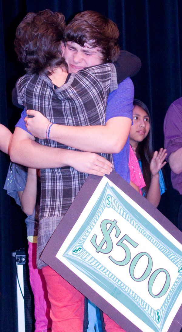 Pianist Kellen Comrie is this year’s Orcas Has Talent winner. His mother ran on stage to congratulate him.