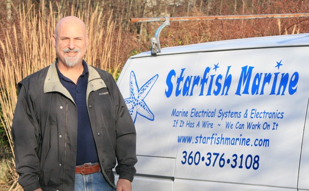 Marine electrician Jim McCorison with his work van for Starfish Marine.