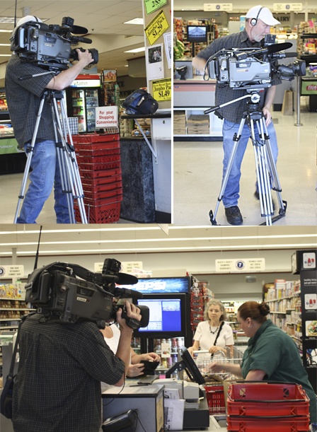 Film crew at Island Market.