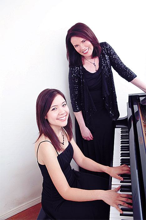 Stephanie Trick (at piano) and Lorraine Feather.