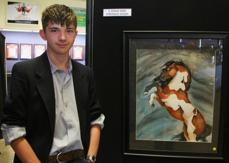 Matthew Bowen with his watercolor “Fright
