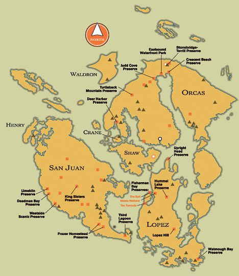 Graphic showing land bank holdings throughout the county. Orange squares mark purchases; grey triangles indicate conservation easements made on privately held lands.