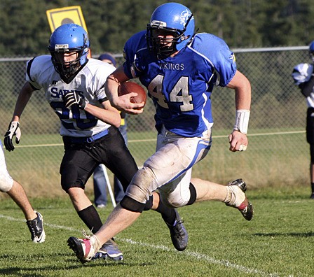 Viking Jake Zier making a touchdown in the last minutes of the game against Seattle Lutheran. The touchdown didn't stick because of a holding call.
