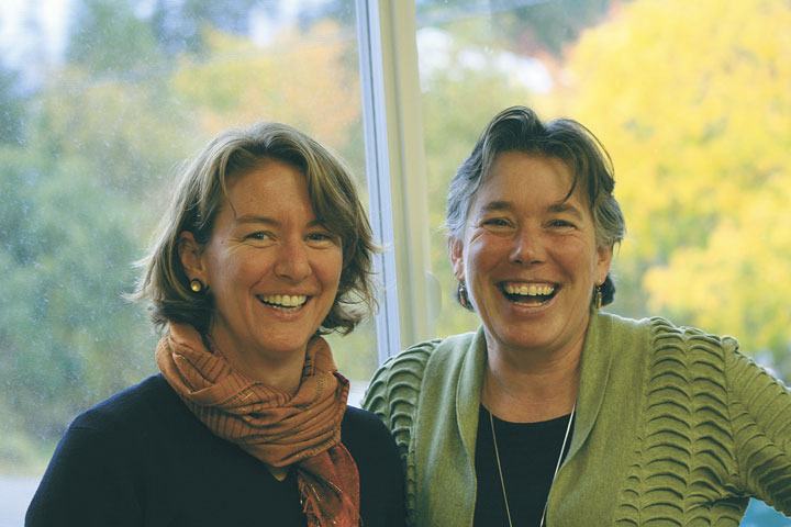 Administrative assistant Kate Long and executive director Hilary Canty enjoy their work at the Orcas Island Community Foundation.