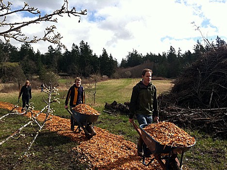 Students and teachers from Orcas Christian School helped build trails at the estuary in March 2011.