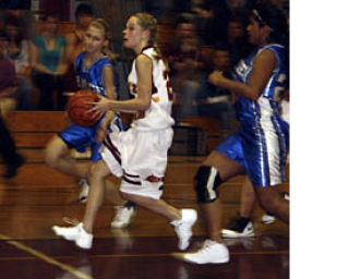 Sarah Stanley going for a layup.