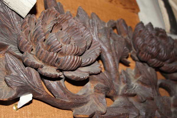 Above: A section of the hand-carved mantel piece given to Ethan Allen.