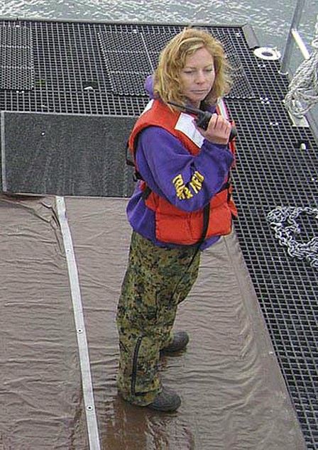 IOSA director Julie Knight working on a drill with volunteers. She was recently in the Gulf of Mexico region helping with oiled bird rescue.