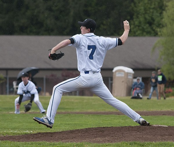 Viking Miles Harlow pitching in the game against Concrete.