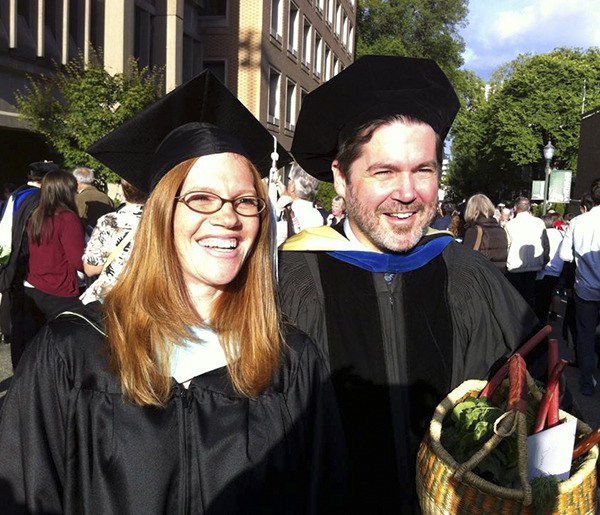 Tess White with her professor on graduation day.