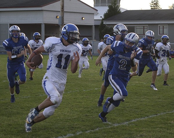 The Vikings football team traveled to LaConner for a 43-6 loss under the lights in Skagit Valley.
