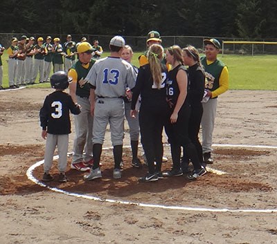 Baseball and softball teams (and little league) presented the Darrington Loggers with Orcas jerseys.