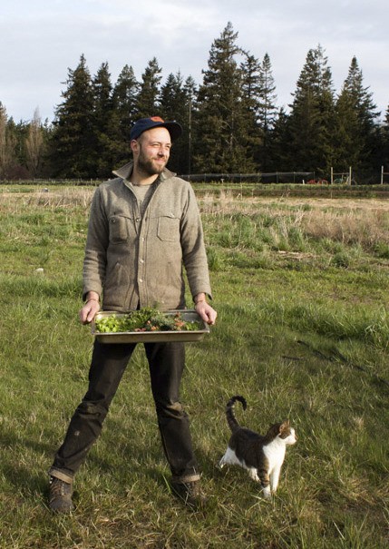 Jay with harvested foods