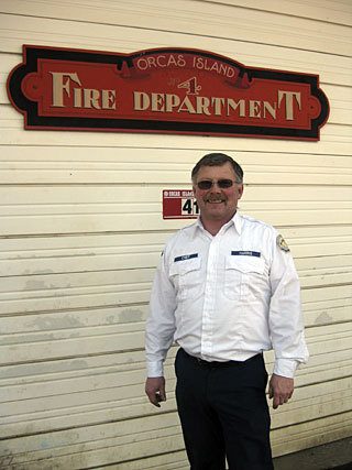 Chief Mike Harris at the old Deer Harbor Fire Station