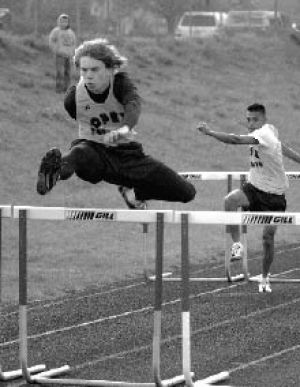 Lopez’s Jordan Haber leaps the high hurdles to a first place finish at Friday Harbor.