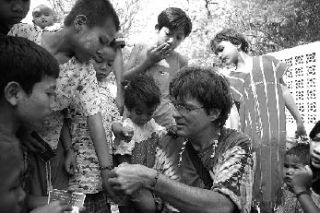 Jim Rohrssen with children in the Bagan region of Mayanmar (Burma) prior to the cyclone.