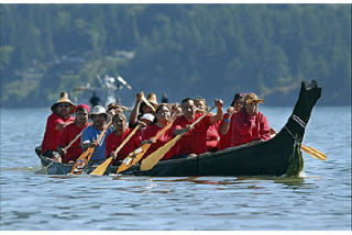Canoe pullers en route in last year’s Paddle-to-Lummi.