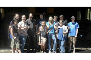 The FEAST kids after a blacksmithing day with Jorgen at Jorgen’s forger on Jack Hessel’s property in West Sound. Left front: Lily Sky