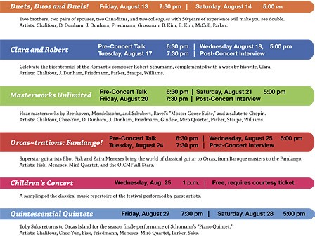 The 2010 Orcas Island Chamber Music Festival schedule.