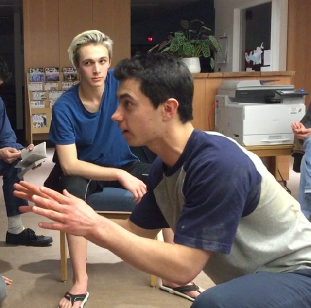 Jake Perrine photoPasha Bullock as Puck with Enzo Thixton in the background.