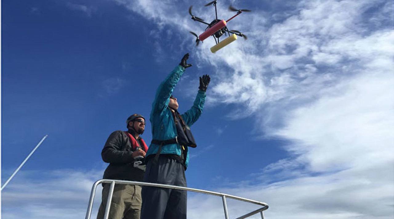 Contributed photo/NOAA Fisheries                                Biologists with NOAA’s Southwest Fisheries Science Center use their drone, called the hexacopter, to capture images of killer whales in the Salish Sea to assess their health.