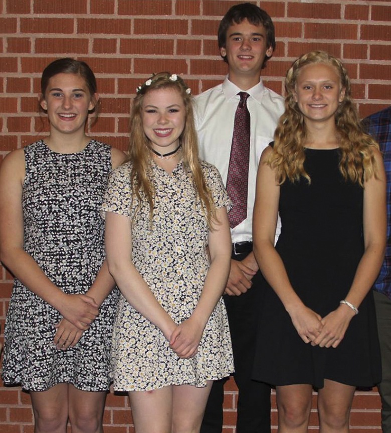 2016 Scholars at the Youth Rally awards banquet. From left: Tenley Nelson and Ryanne Pluff (Friday Harbor High), Ray Doss and Anneke Fleming (Orcas High).