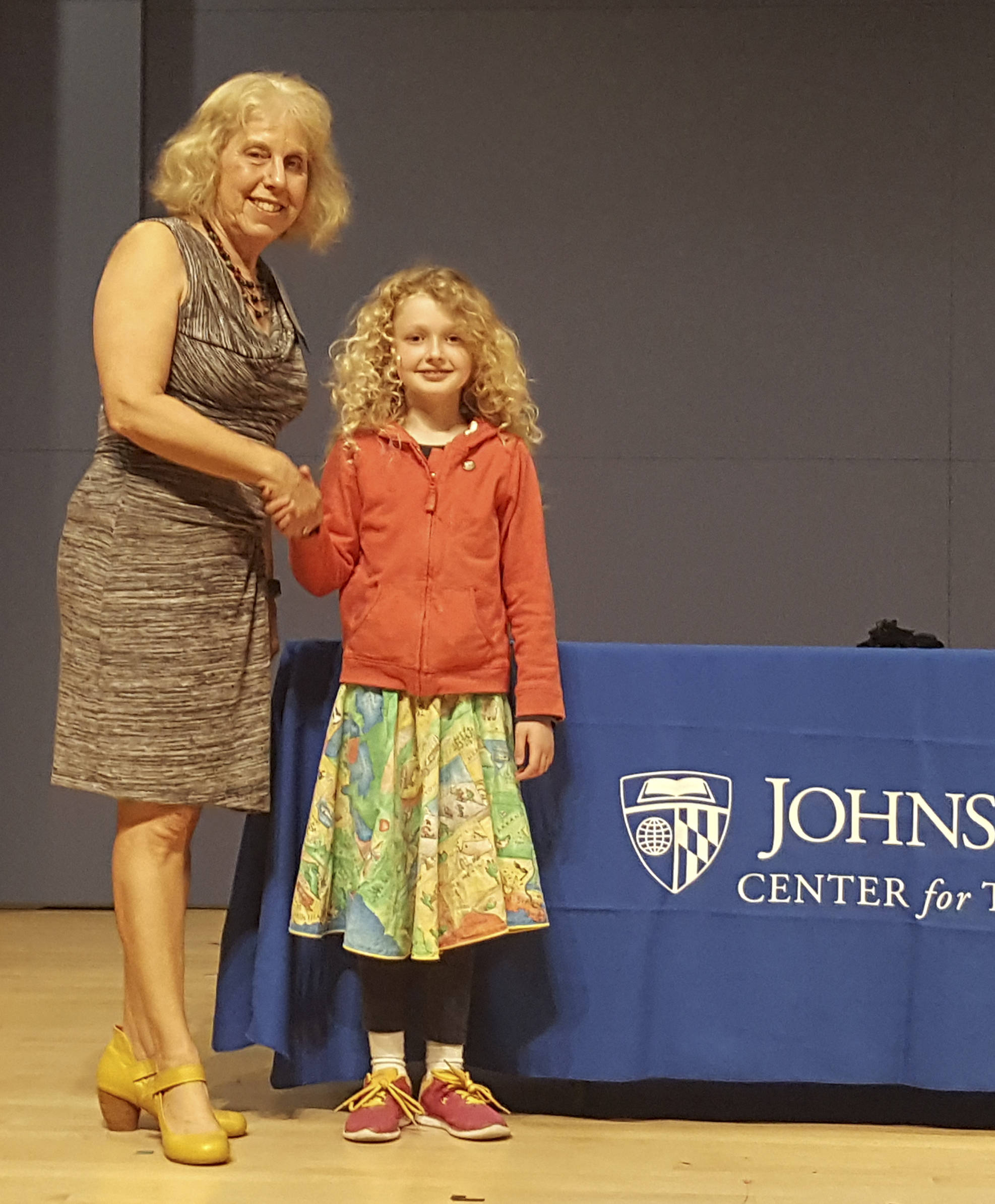 Roberta Wallace, Johns Hopkins CTY outreach, with Lily Compton.