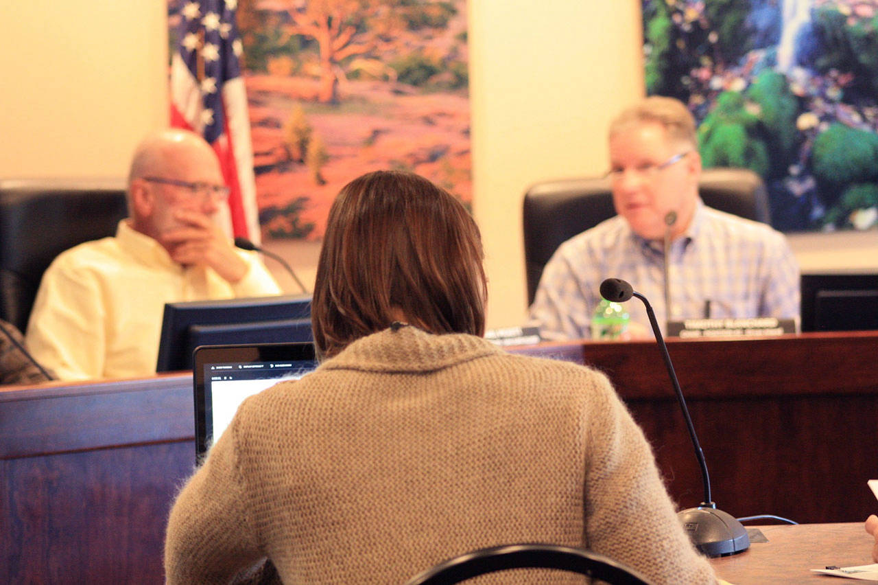 Staff photo/Hayley Day                                Community Development Director Erika Shook discusses vacation rental permit proposed amendments with the county planning commission on May 19.