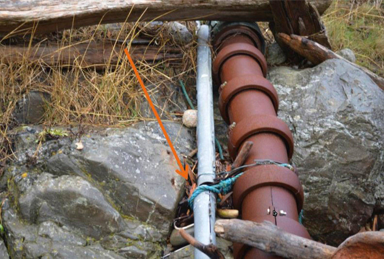 Contributed photo/Public Records Request                                CenturyLink’s fiber cable is connected to OPALCO’s power cable near OPALCO’s Pear Point substation.