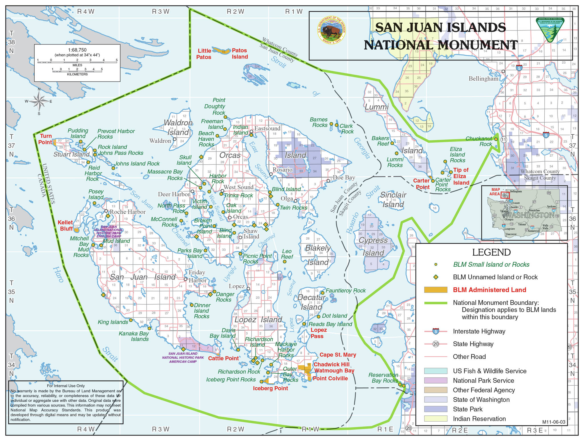 Contributed image/Bureau of Land Management                                The area of the San Juan Island National Monument is outlined in the map, above. Iceberg Point is about 100 acres of the 1,000-acre monument.