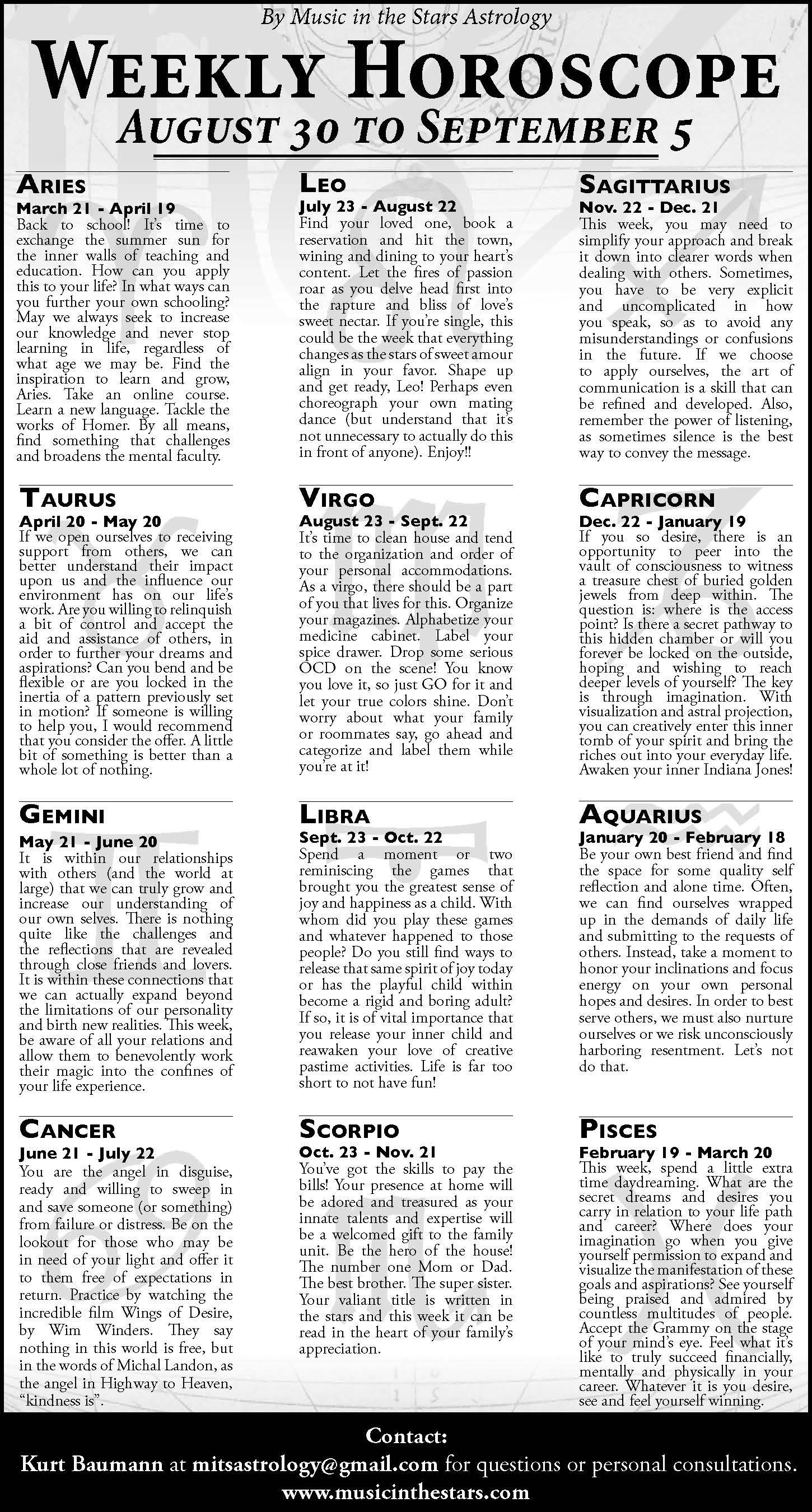 Weekly Horoscope | Aug. 30 – Sept. 5