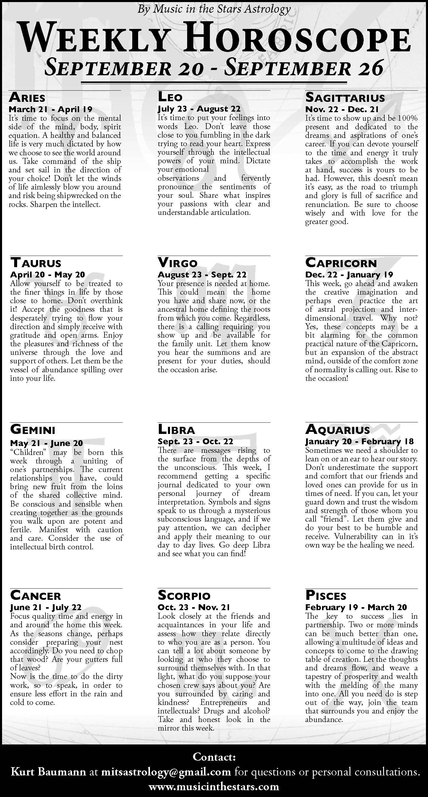 Weekly Horoscope | Sept. 20 – 26