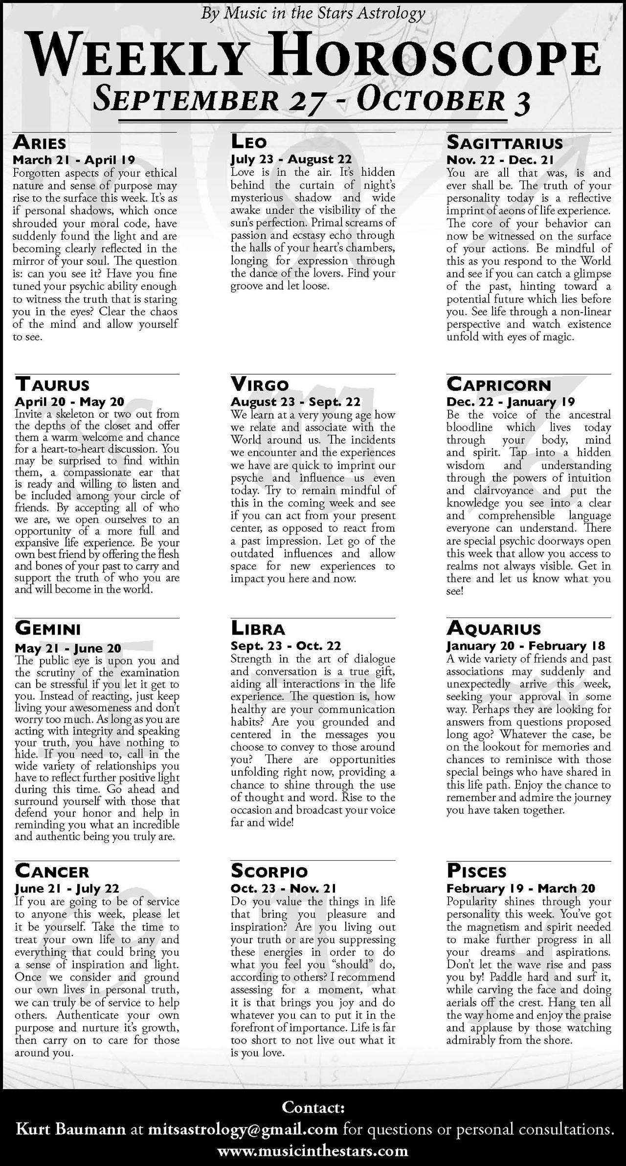 Weekly Horoscope | Sept. 27 – Oct. 3