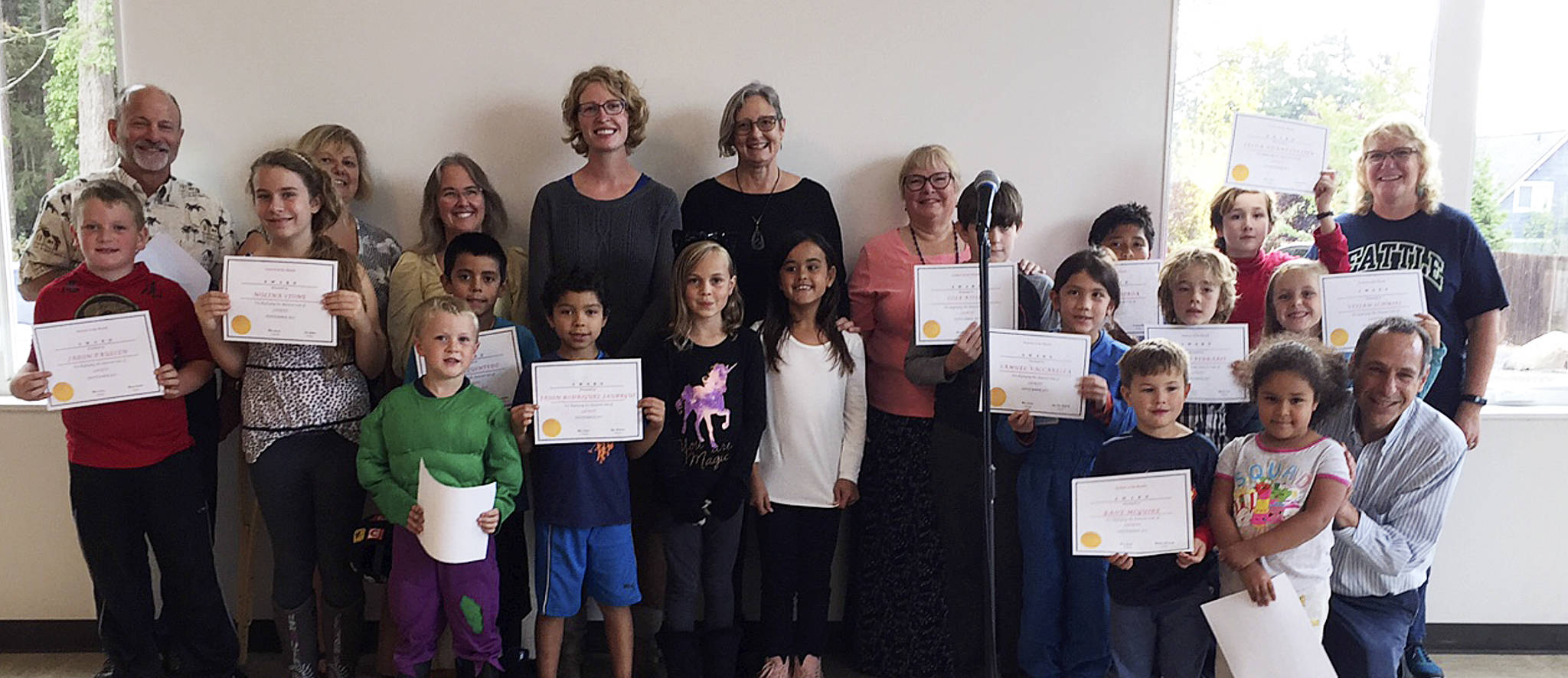 Contributed photo                                Students receiving awards for being safe in the month of September as part of a Positive Behavior Intervention and Support program at Orcas Elementary School.